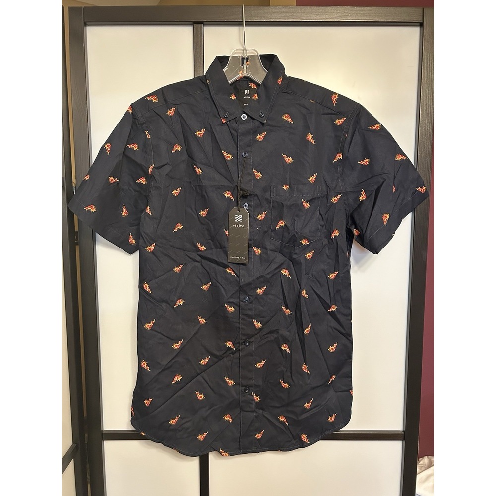 Visive‎ Short Sleeve Shirt Button Down Pizza Slices Print Blue Men's Size Small